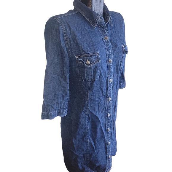 Contrast Denim Button-Up Shirt Style Dress 9 - Picture 3 of 7